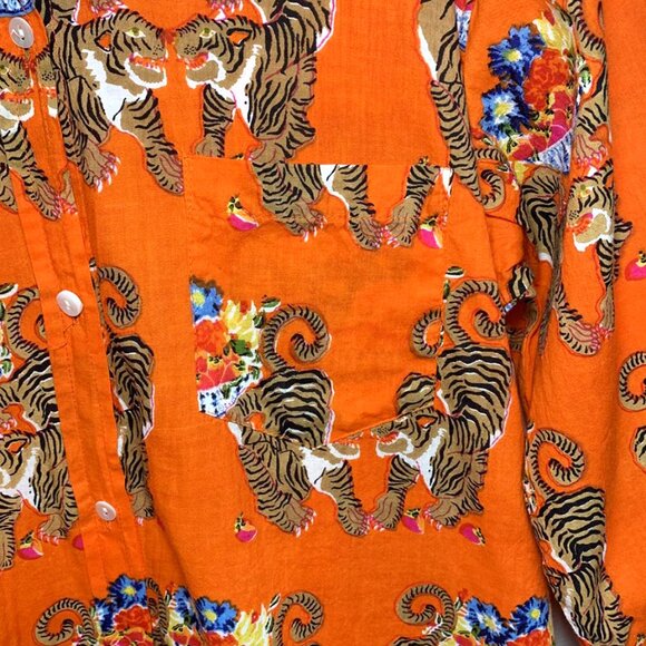 MARY MARSHMELLOW Tiger Print Button Front Boyfriend Shirtdress - Picture 5 of 6